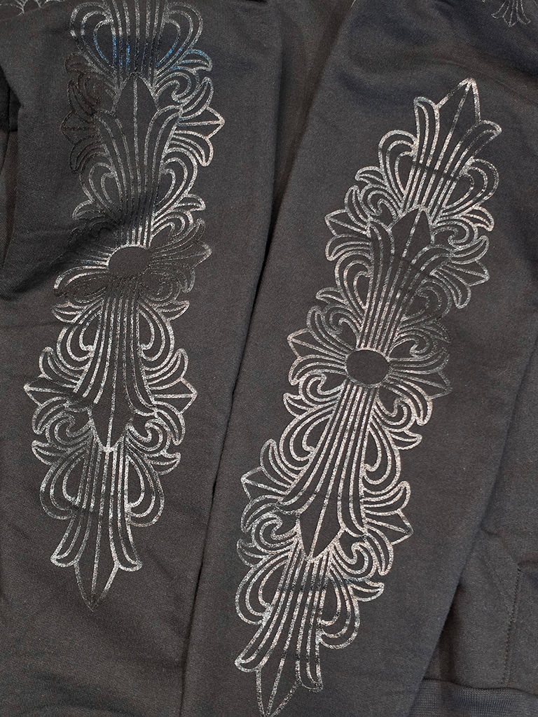 縮圖：克羅心 Chrome Hearts  官網限定 亮粉反光十字花 馬蹄印 帽T (黑)  2776