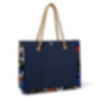Petit sac cabas coton bleu avec poignées cordon