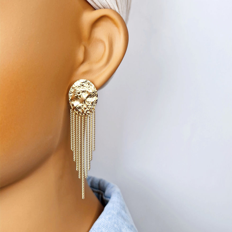 boucles d'oreilles à cercle martelé et chaines pendantes