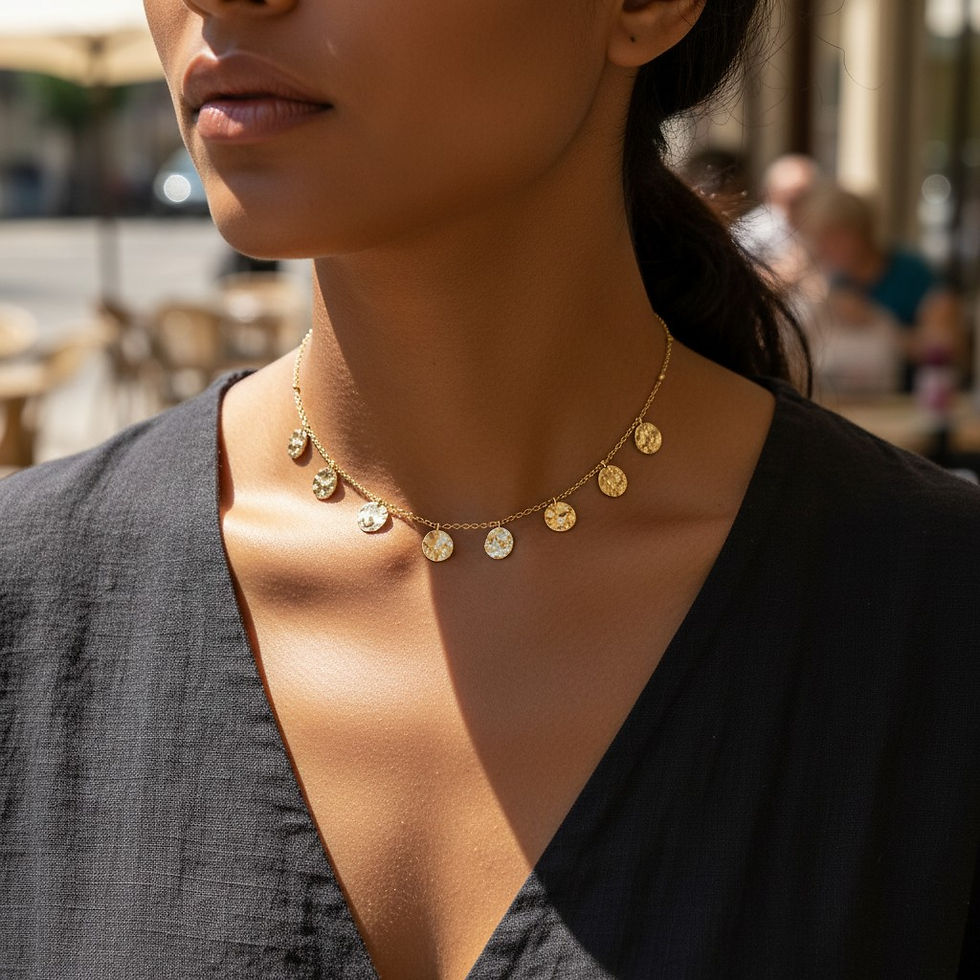 Collier Doha pampilles martelées acier inoxydable porté