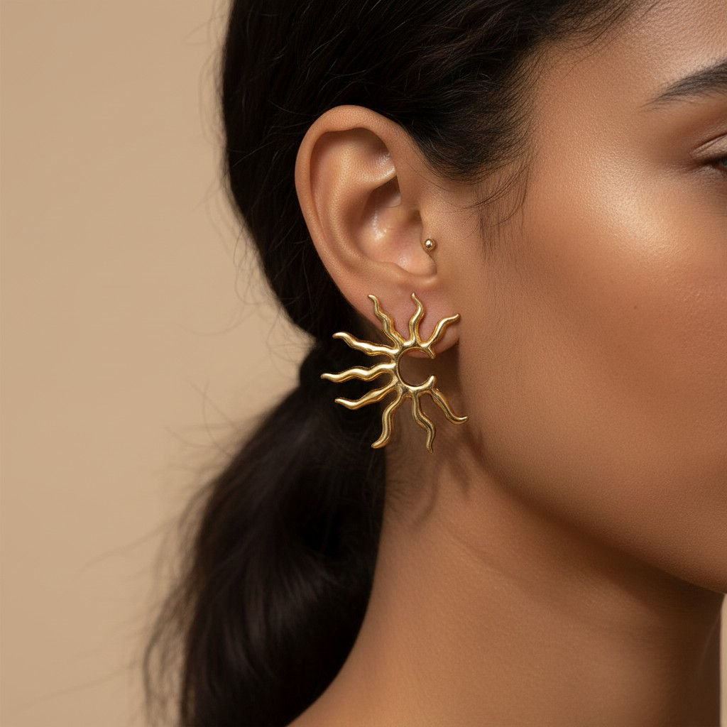 boucles d'oreilles femme en acier inoxydable aux rayons de soleil ondulés