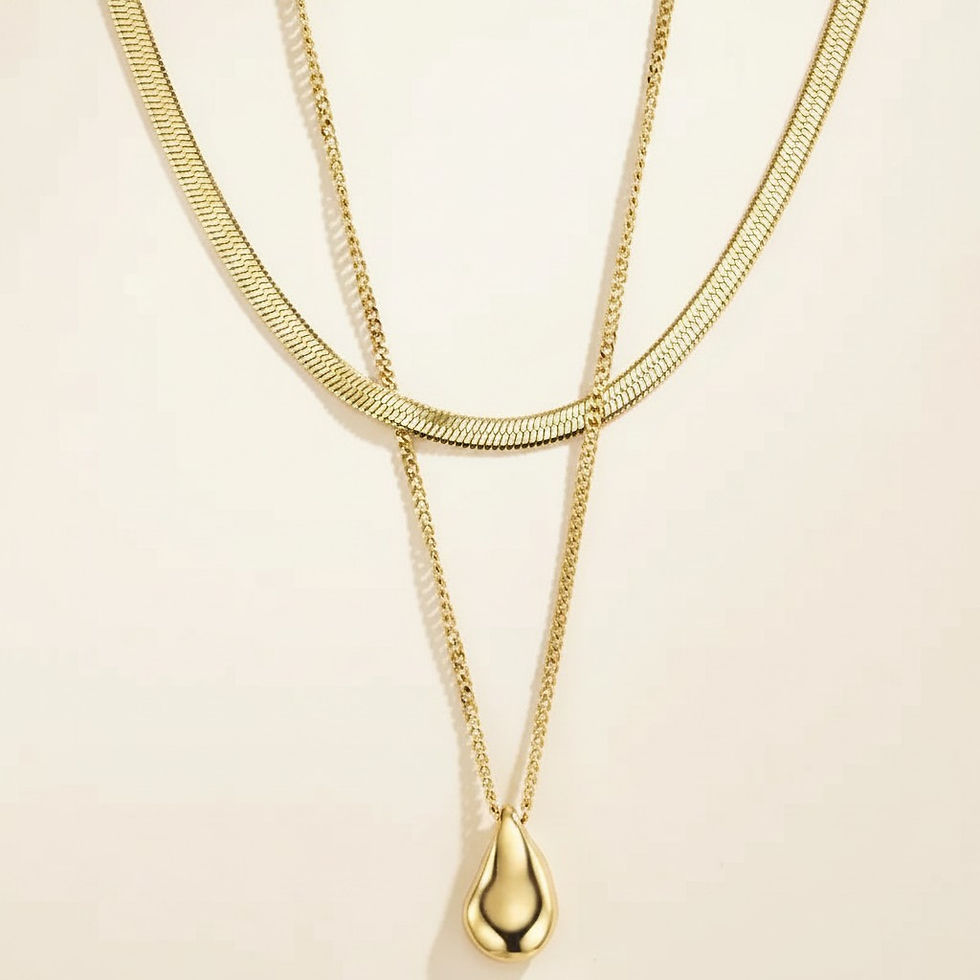 Set de 2 Colliers dorés maille serpent et pendentif goutte