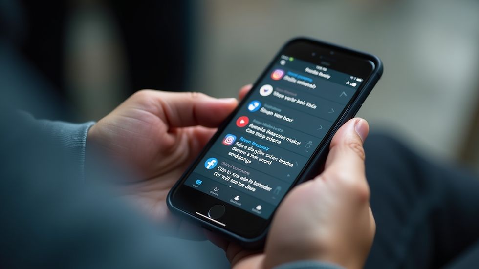 Eye-level view of a smartphone displaying social media notifications
