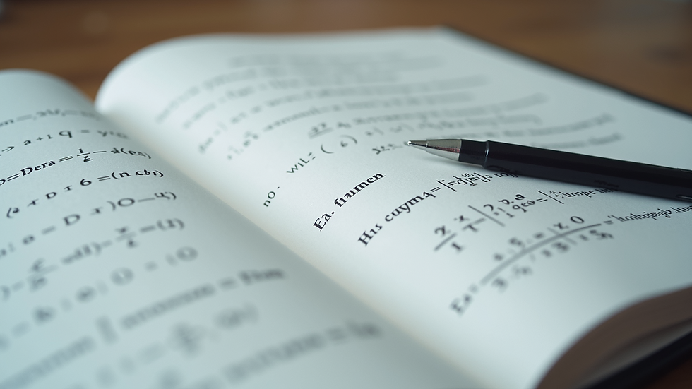 Close-up view of a math textbook with algebraic equations