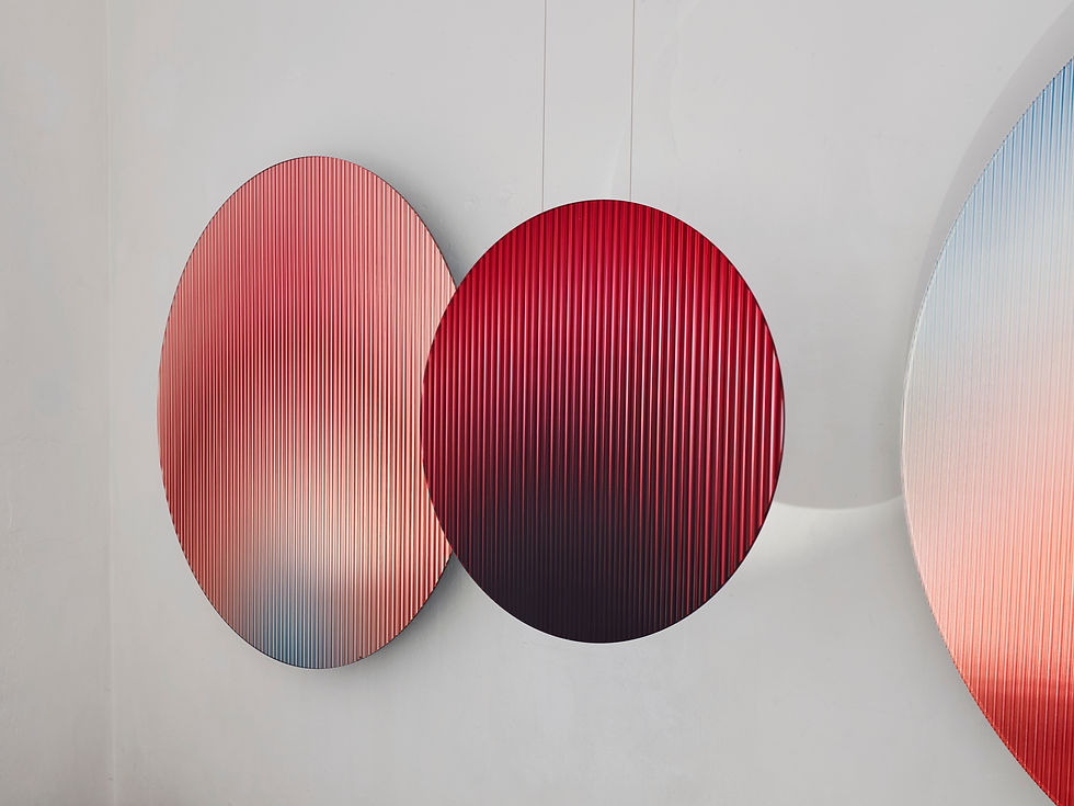 Shot of two dichroic glass art works by Amsterdam based artist duo Rive Roshan