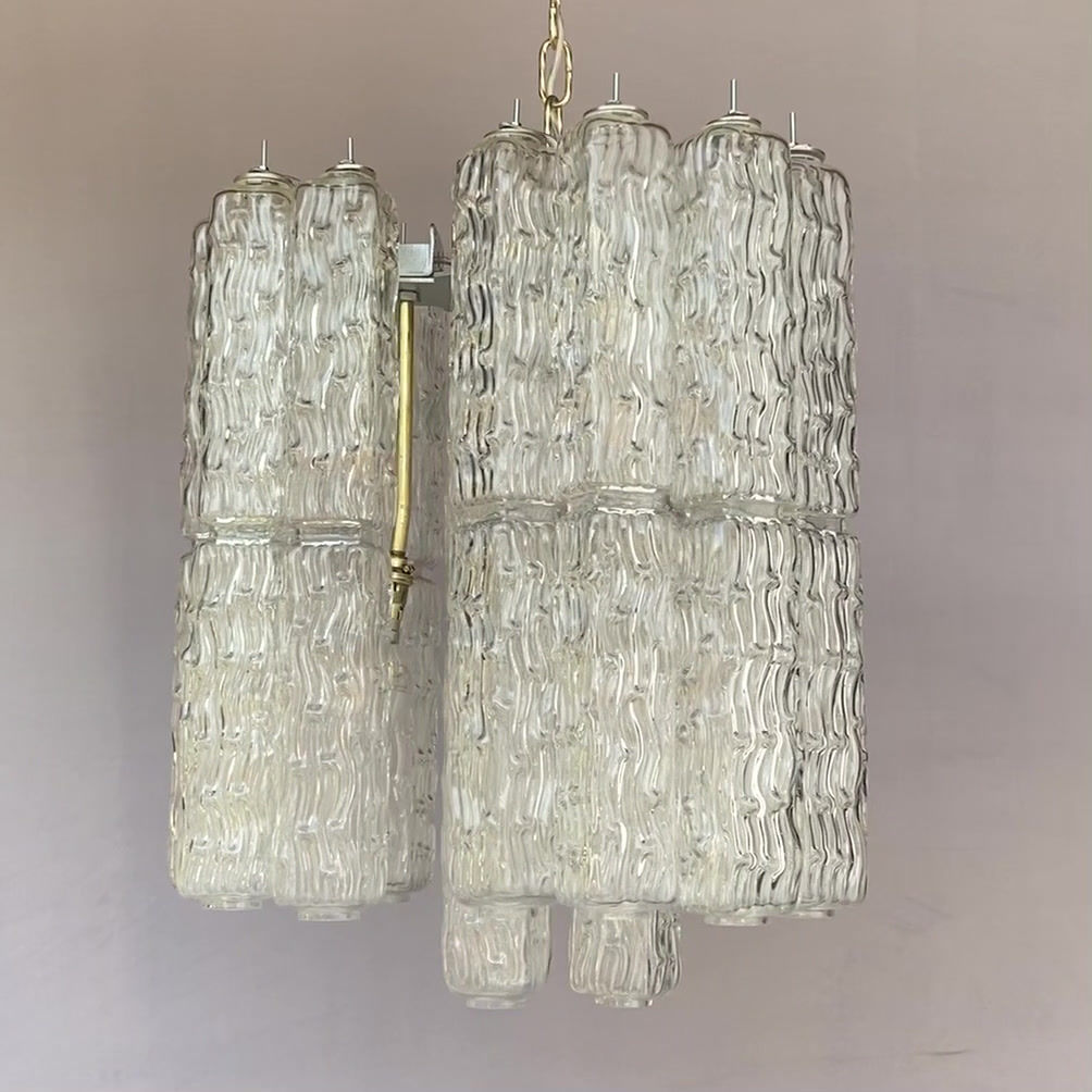 Murano, Square Column Bark Glass Chandelier