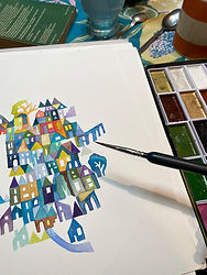 watercolour painting and paint brush