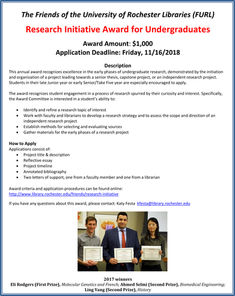 Research Initiative Award for Undergrads Due 11/16/18
