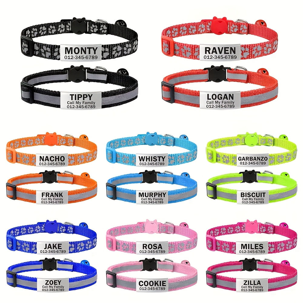 2Pcs Engraved Reflective Cat Safety Buckle Collar Adjustable Custom Personalized
