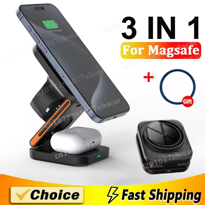 3 in 1 Foldable Charging Station Fast Magnetic Wireless Charger Stand for iPhone