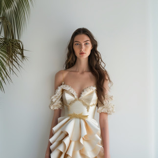 couture cream-colored nuptial dress on a Hawaii model