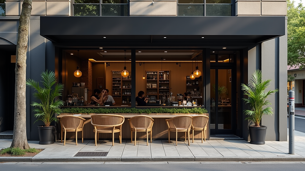 Eye-level view of a modern Melbourne café exterior