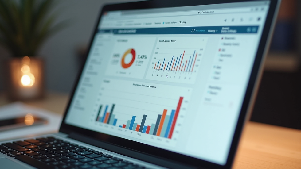 Close-up view of a laptop screen showing SEO analytics dashboard