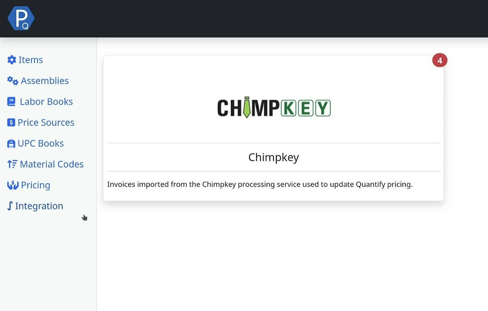 An image displaying the ChimpKey integration screen in Quantify electrical estimating software.