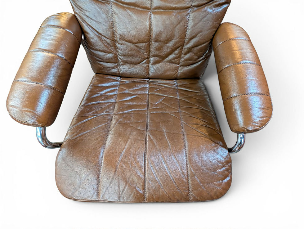 Thumbnail: (SOLD) Leather Recliner with Footstool Chair - 0626777