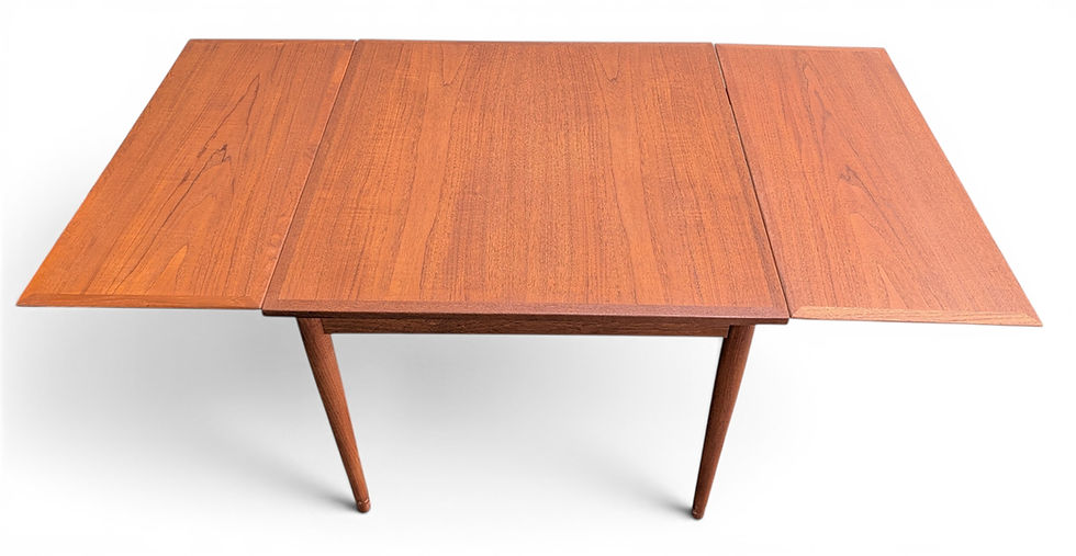 Thumbnail: (SOLD) Square Teak Dining Table w 2 Hidden Leaves - 052624