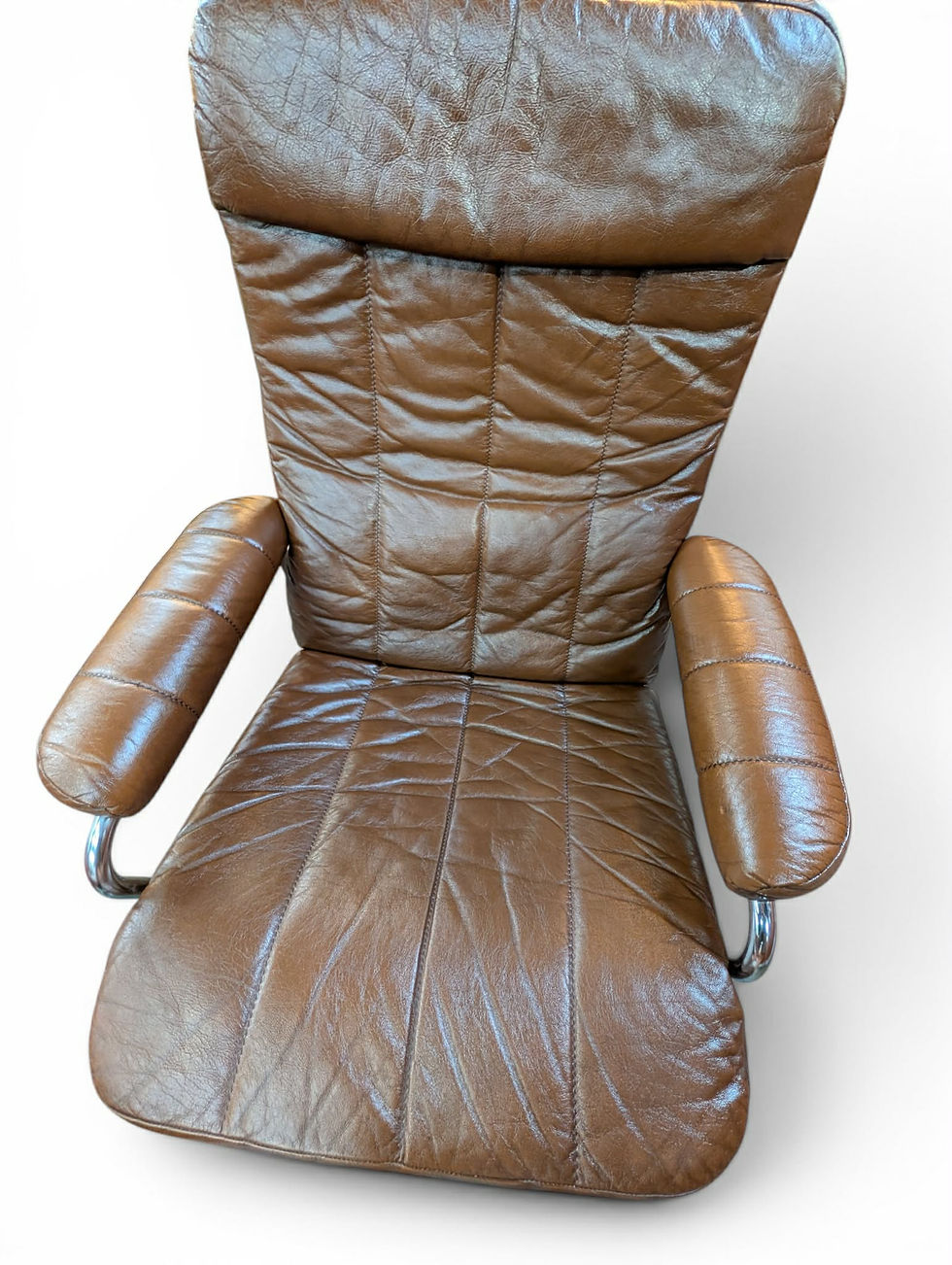 Thumbnail: (SOLD) Leather Recliner with Footstool Chair - 0626777