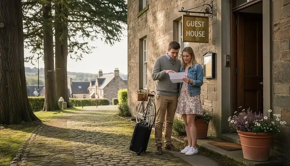 Couple checking in at Elgin guest house