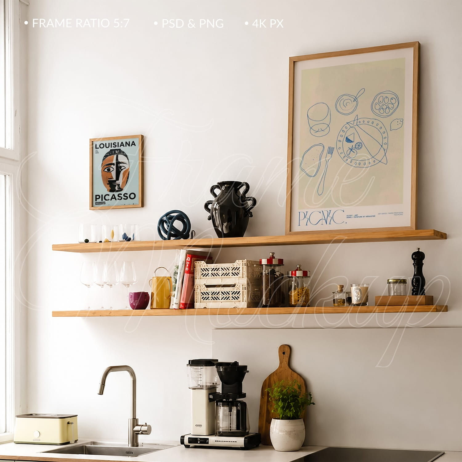G260 Two Posters Frame Mockup | 5x7 Ratio | Minimalist Kitchen