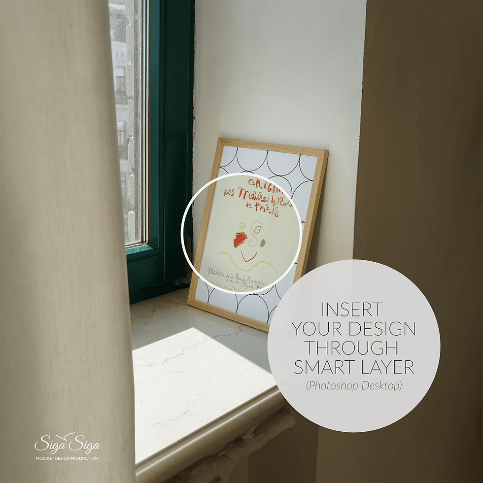 wooden frame mockup for poster 5x7 minimalistic scene on the windowsill in warm natural light.