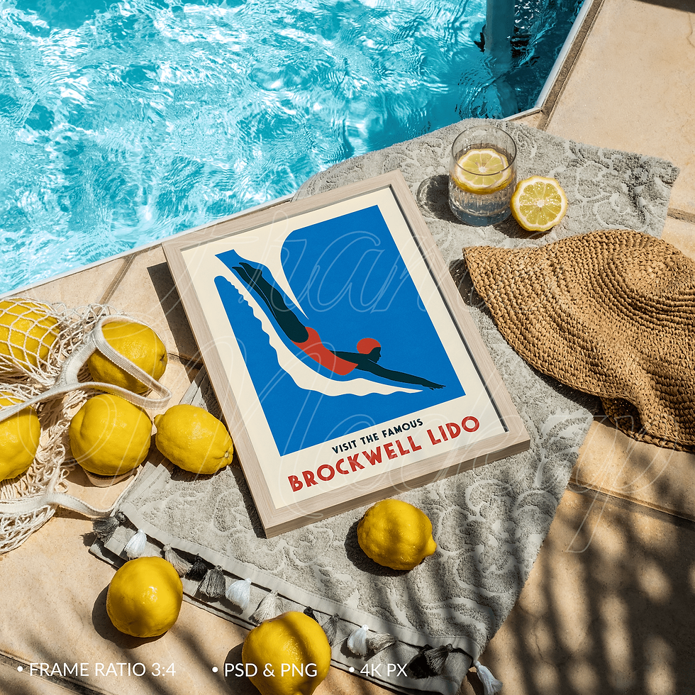 Wooden frame 3x4 poster mockup by the pool scene for your summer poster design collection.