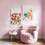 Thumbnail: Two white frames mockup for poster in a pink interior with fur armchair and white side table in natural soft light.
