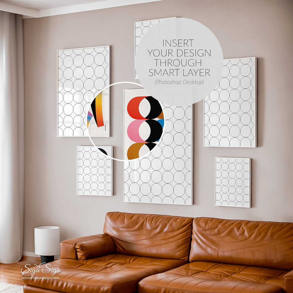 White Frame Mockup for Posters Gallery Wall in mid-century style with natural lighting.