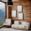 Thumbnail: 6 psd set of wooden black frames posters mockups industrial loft interior living room, gallery wall, bedroom