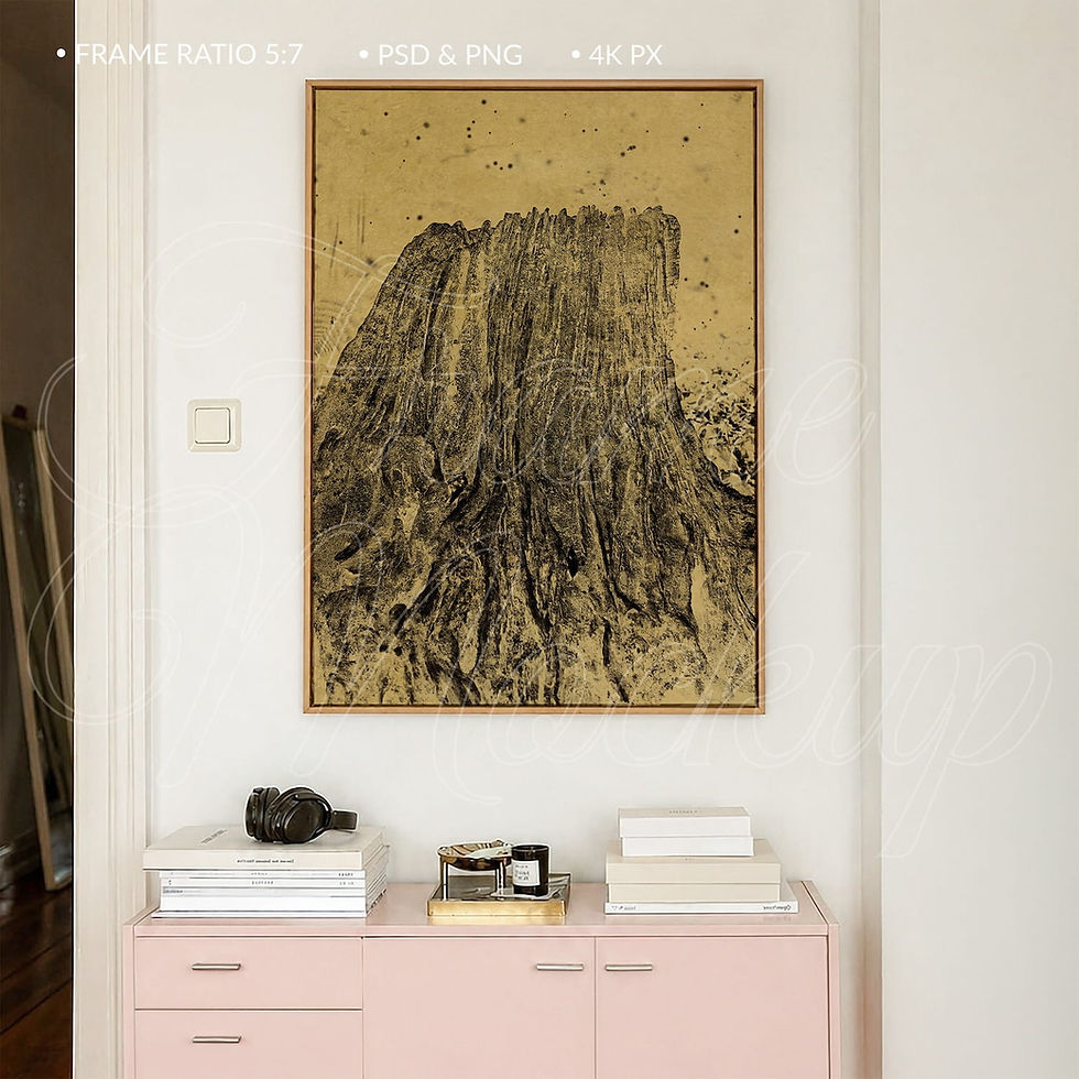 poster mockup with a wooden frame for a big poster or canvas with a 5:7 ratio in minimalistic interior