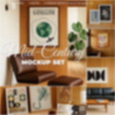 SET Mid-Century Frame Mockups for Poster 6 PSD | Mixed Ratio | Maximalism