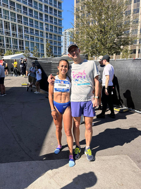A coach and his athlete at the 2024 US Olympic Marathon Trials
