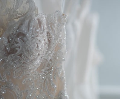 Close up of lace details on wedding dress