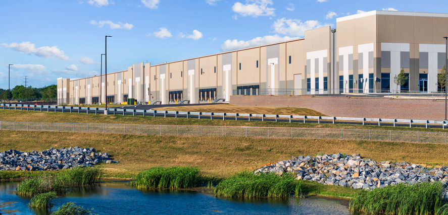 Pond-Architectural-Construction Completion- Maryland Drone Service Photo-Clayco built warehouses located in Hagerstown, MD  