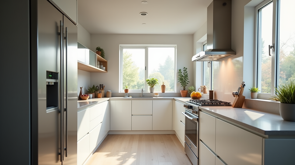 Eye-level view of a beautifully renovated kitchen with modern appliances