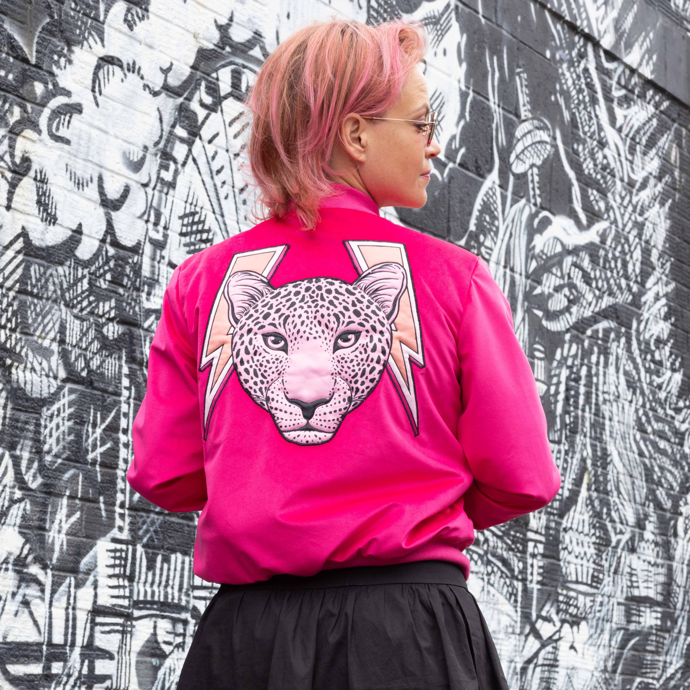 Pink Roarsome Velvet Bomber Jacket