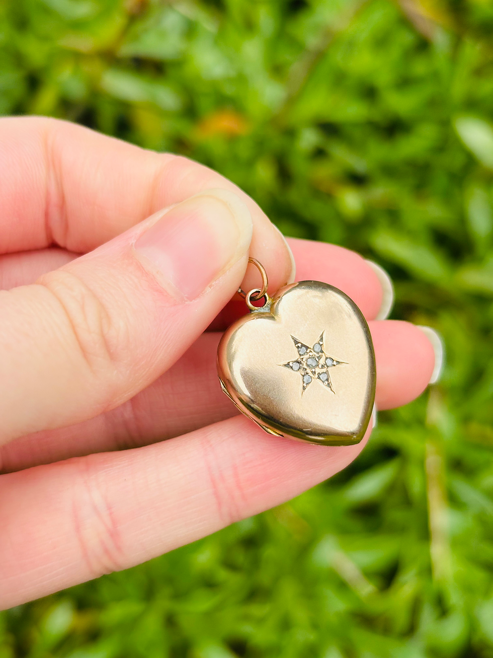 Thumbnail: Antique 9ct gold heart locket with rose cut diamonds