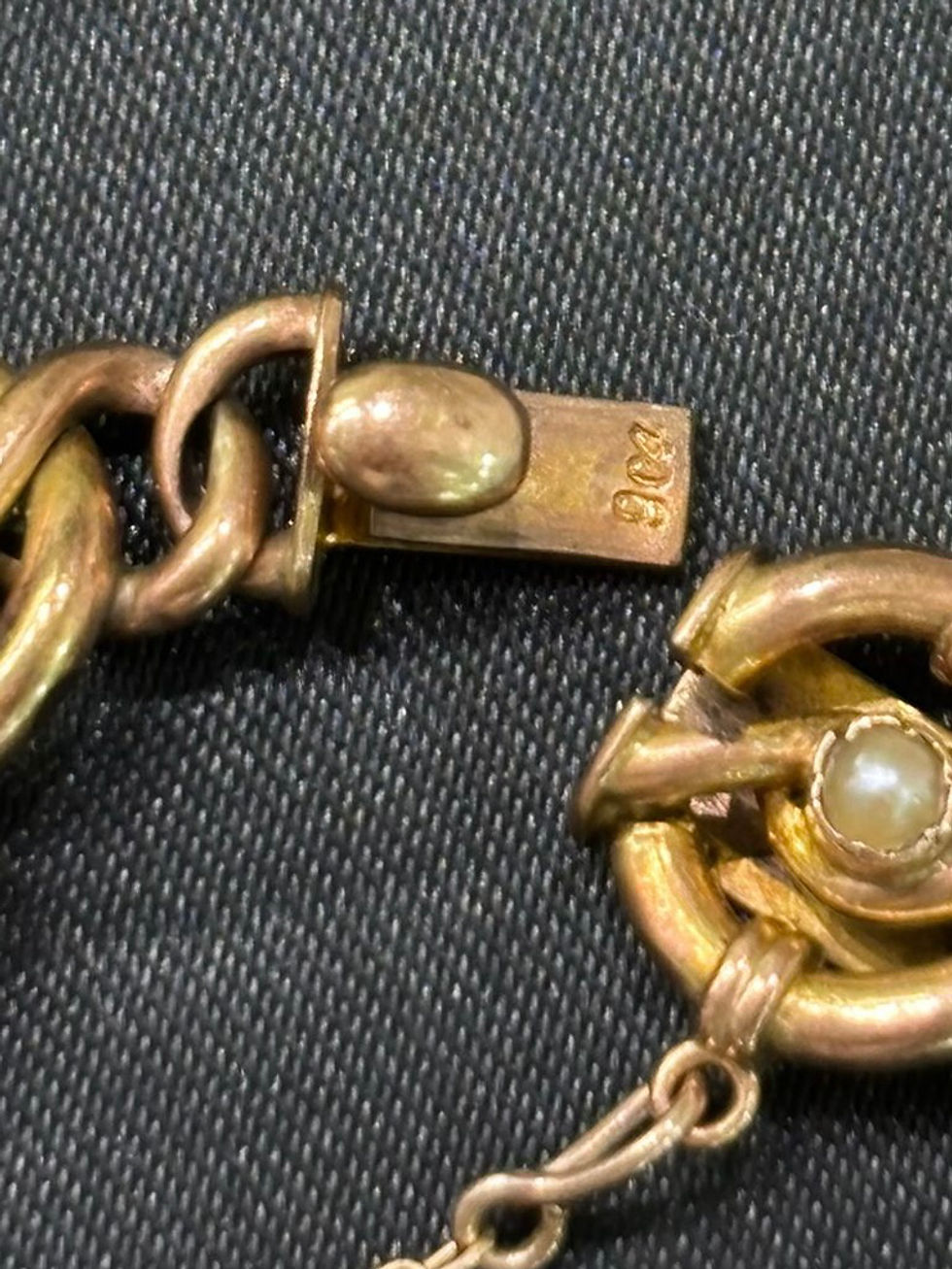 Thumbnail: Antique 9ct pearl and rose cut diamond bracelet 