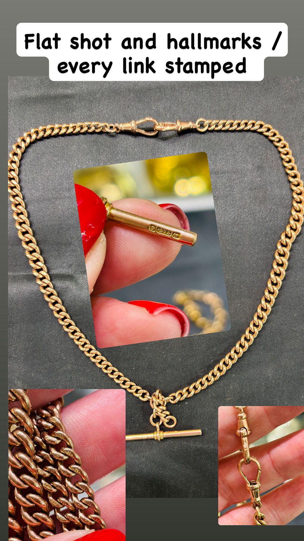 Thumbnail: Antique 9ct gold double Albert chain