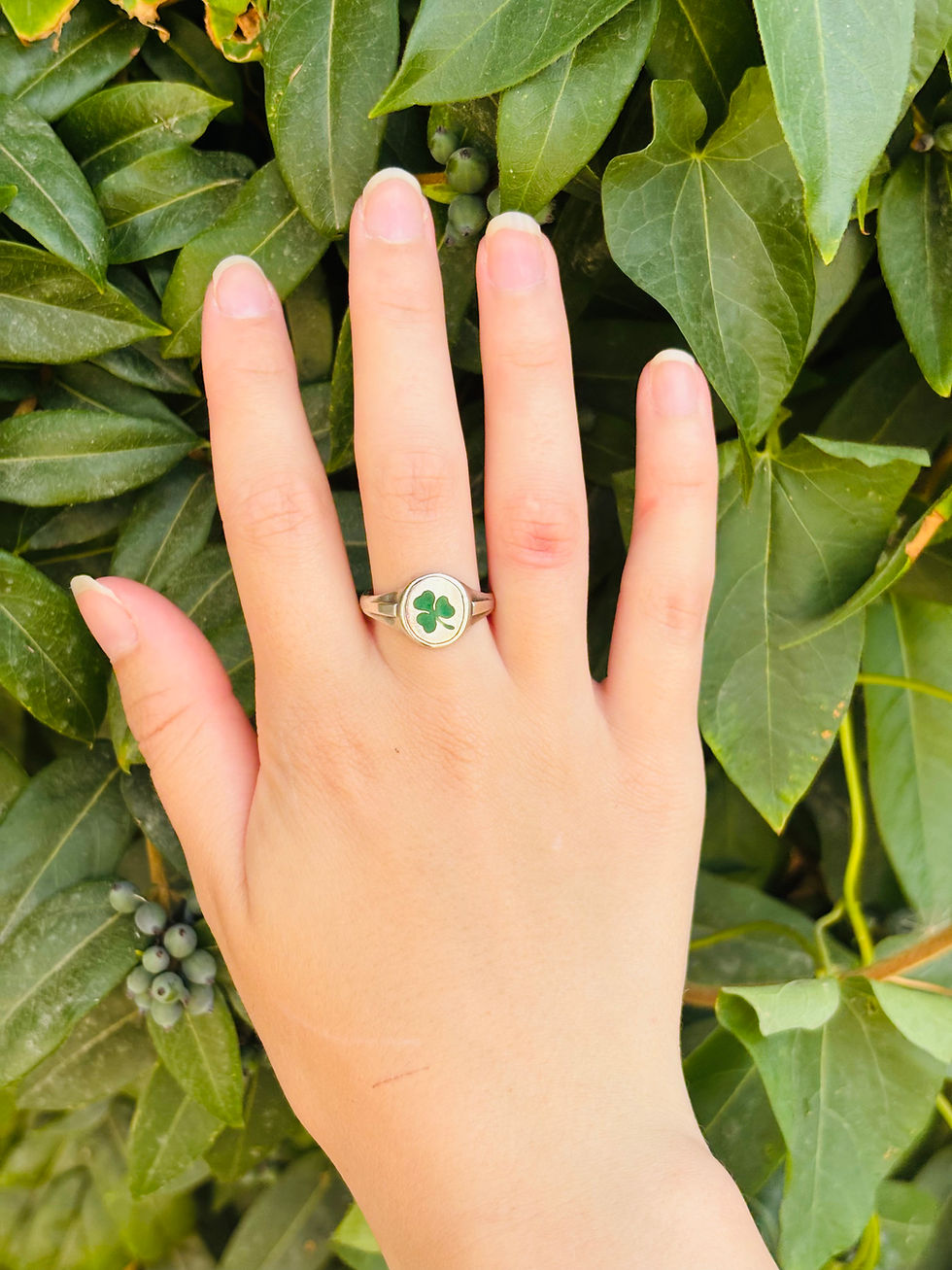 Thumbnail: Antique silver enamel clover ring 