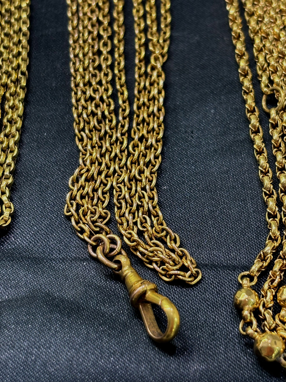 Thumbnail: Antique 9ct gold cable guard chain with dog clip buttery yellow 
