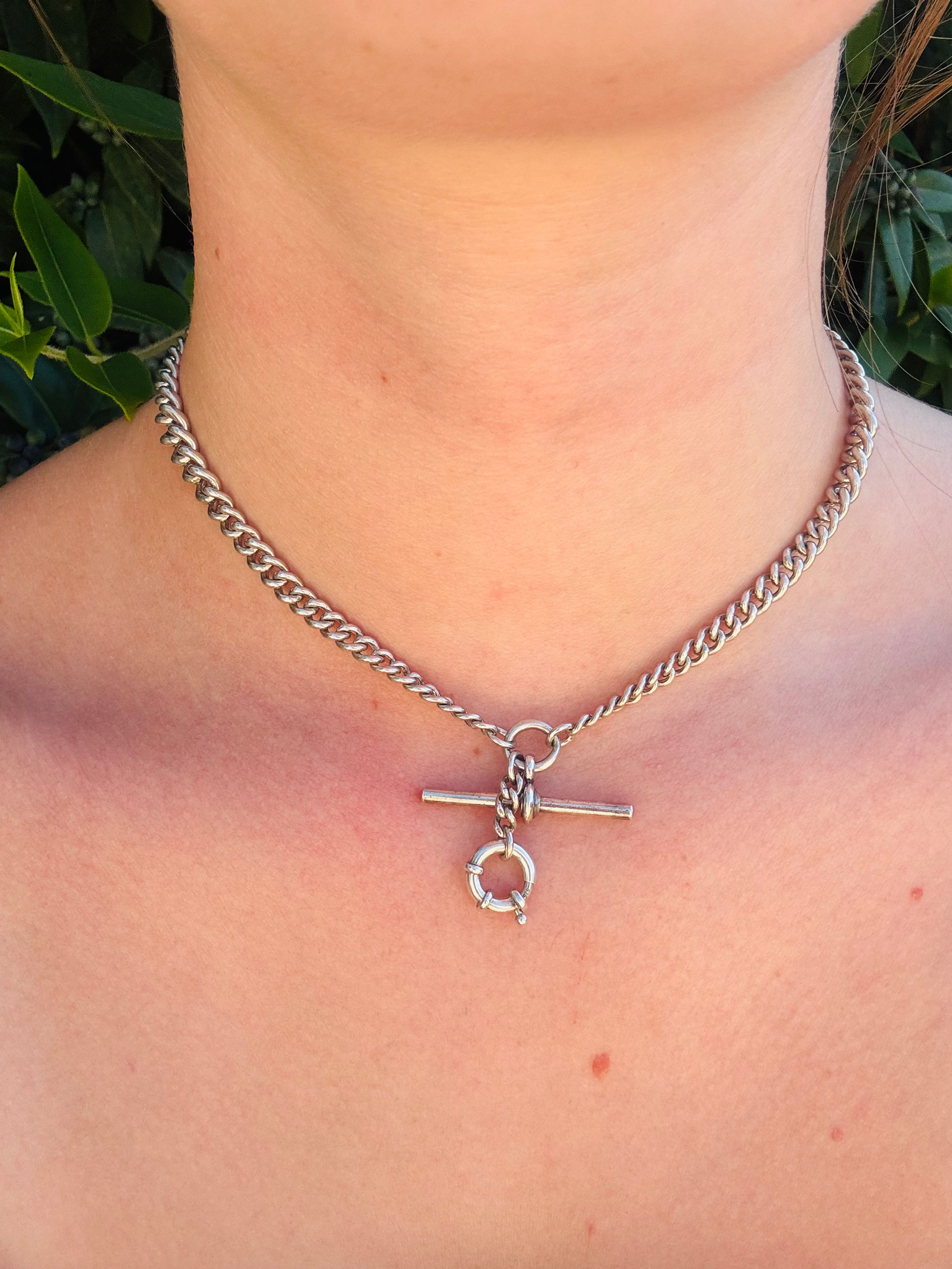 Antique silver double Albert chain with medium bolt clasp