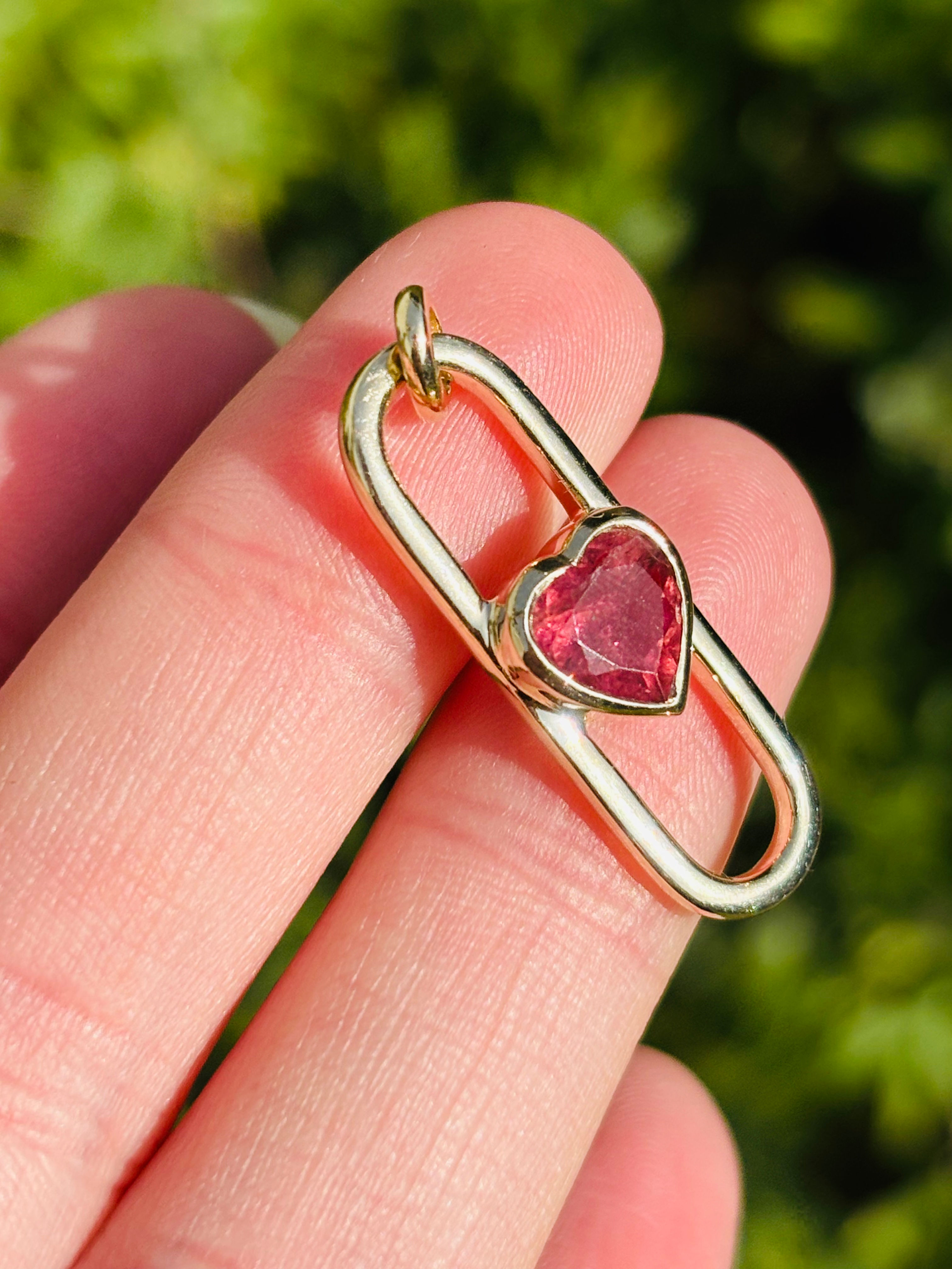Bespoke 9ct gold pink tourmaline heart extender pendant