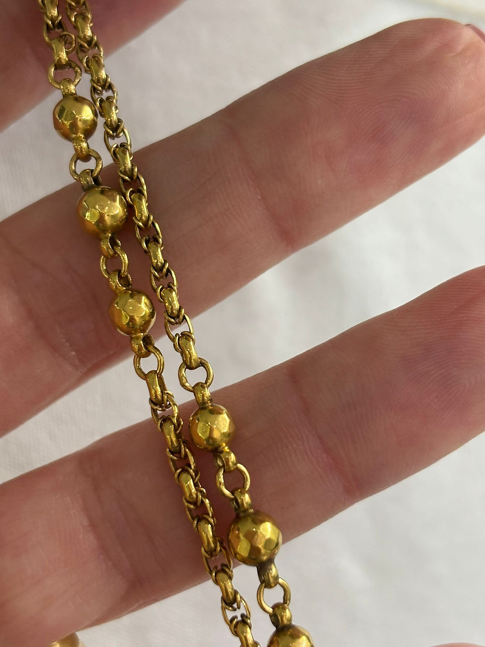 Thumbnail: Antique 9ct buttery yellow mariner ball link guard chain with dog clip 