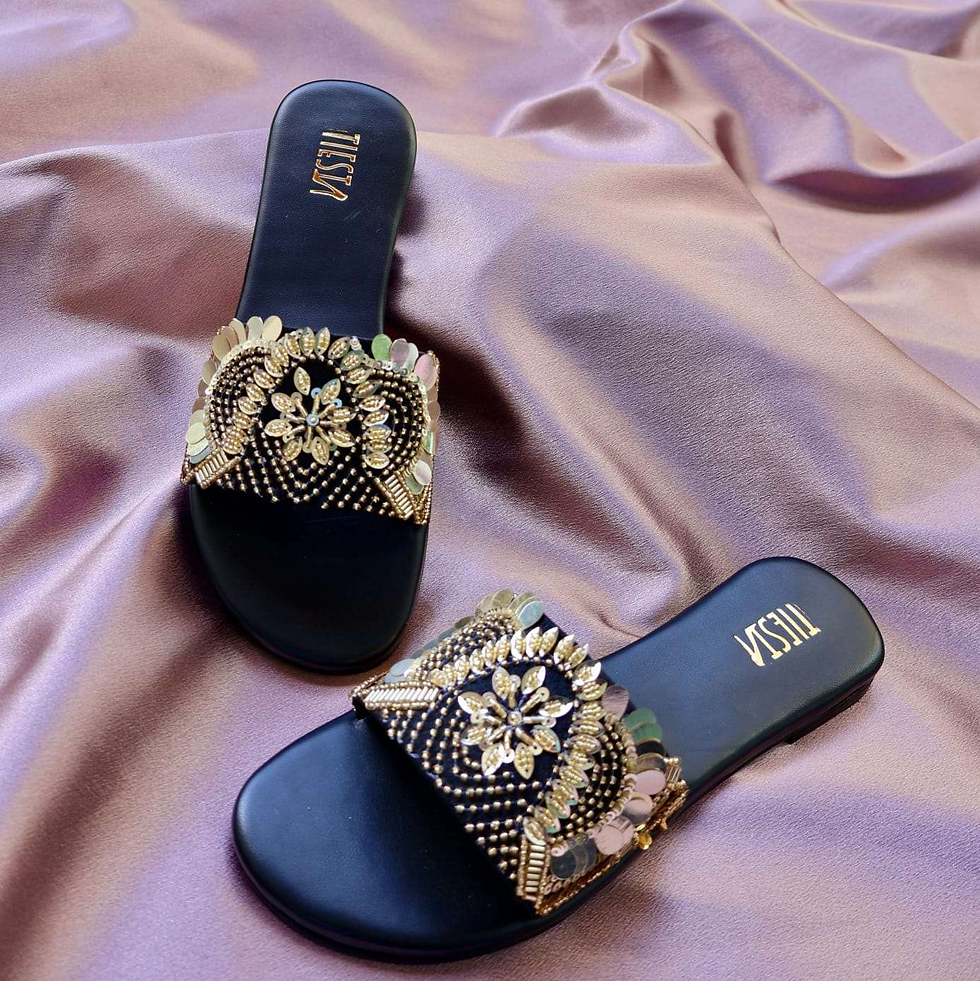 LANA - Black Sequin Embroidered Flats