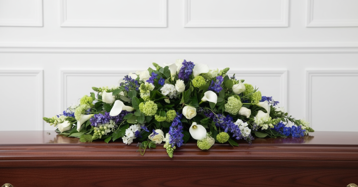 The 'Blue & white Meadow' Coffin Spray