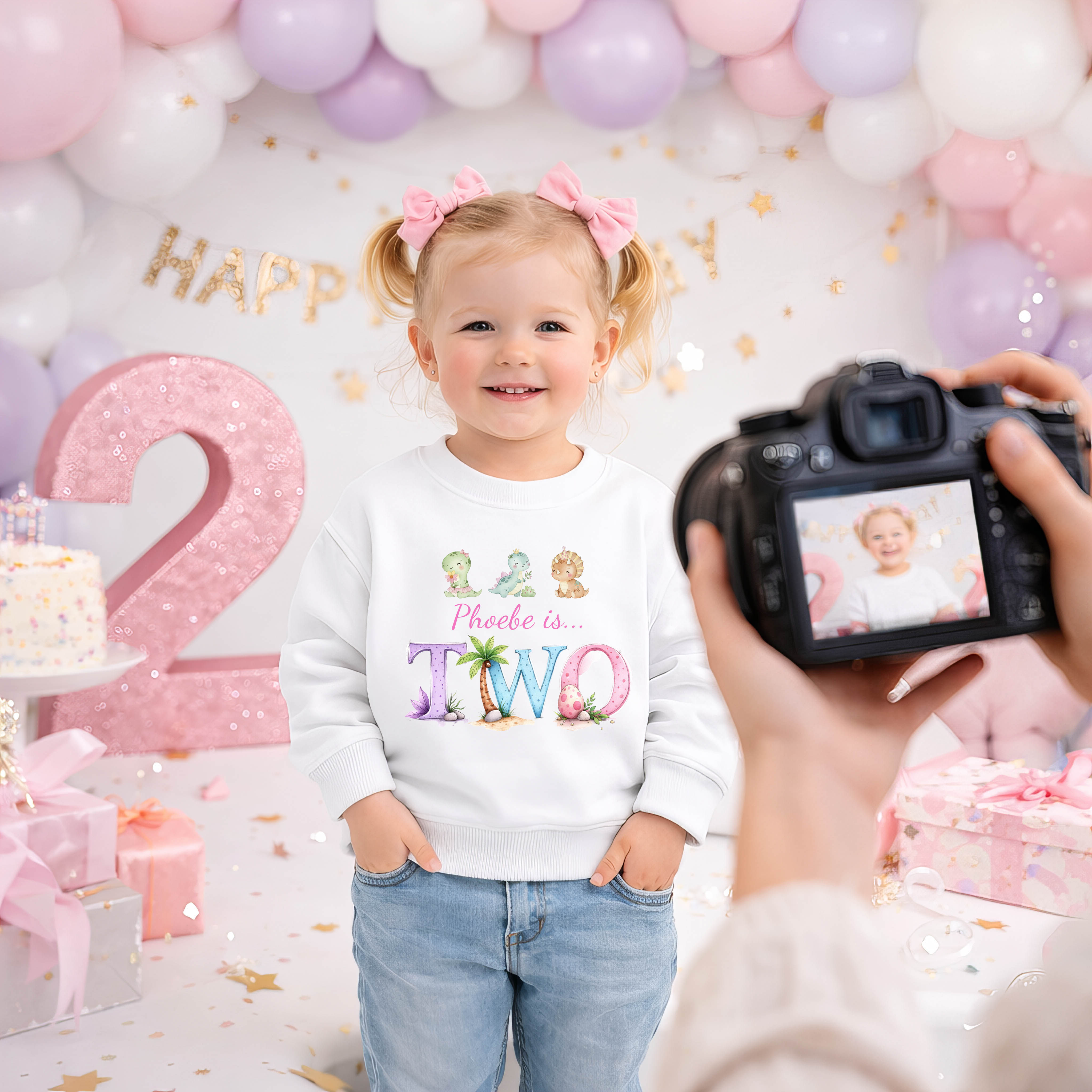 Personalised 2nd Birthday Sweatshirt, Custom Name “NAME is” Cute Pastel Din0