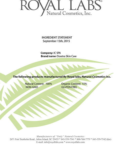 Ossetra Skin Care Ingredient Statement