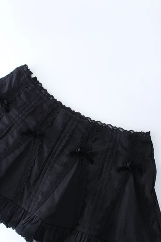 Nφdress / Nodress Black Lace Trim Pleated Cotton Mini Skirt