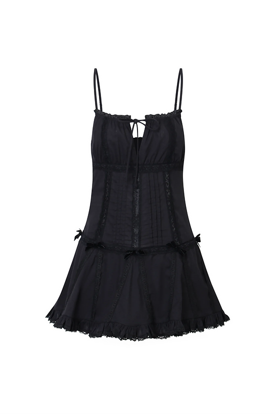 Nφdress / Nodress Black Lace Trim Pleated Cotton Dress | CHICKS WEB