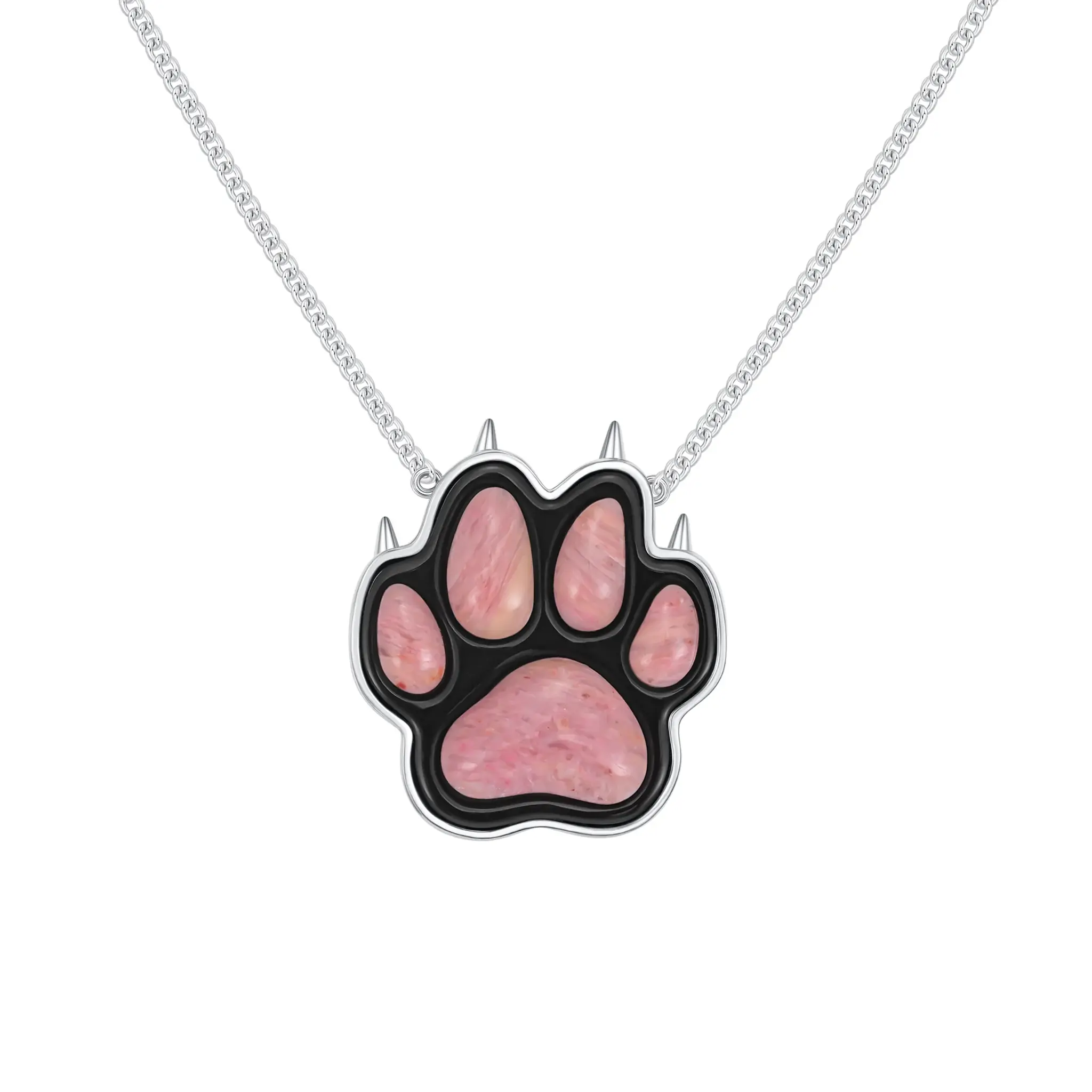 YVMIN / STONE INLAY BEAR PAW PATTERN NECKLACE / BLACK & PINK